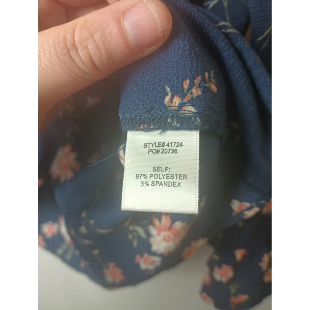 Skies Are Blue Navy Floral Long Sleeve Blouse Cutout Neck Ruffle Cuff M 41724 - Picture 5 of 6